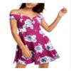 City Studio Womens Juniors Floral Print Cold Shoulder Mini Dress Purple 1 view 1