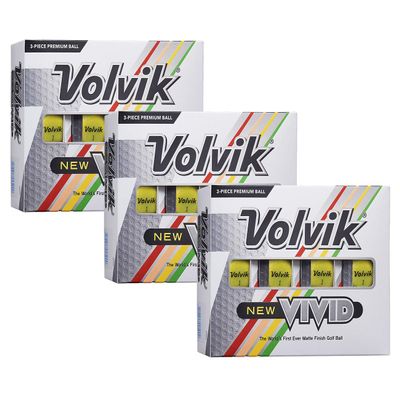 Volvik New Vivid 3-Piece High Visibility Premium Matte Finish Color Golf Balls 3 Dozen (36 Balls) - Yellow Color