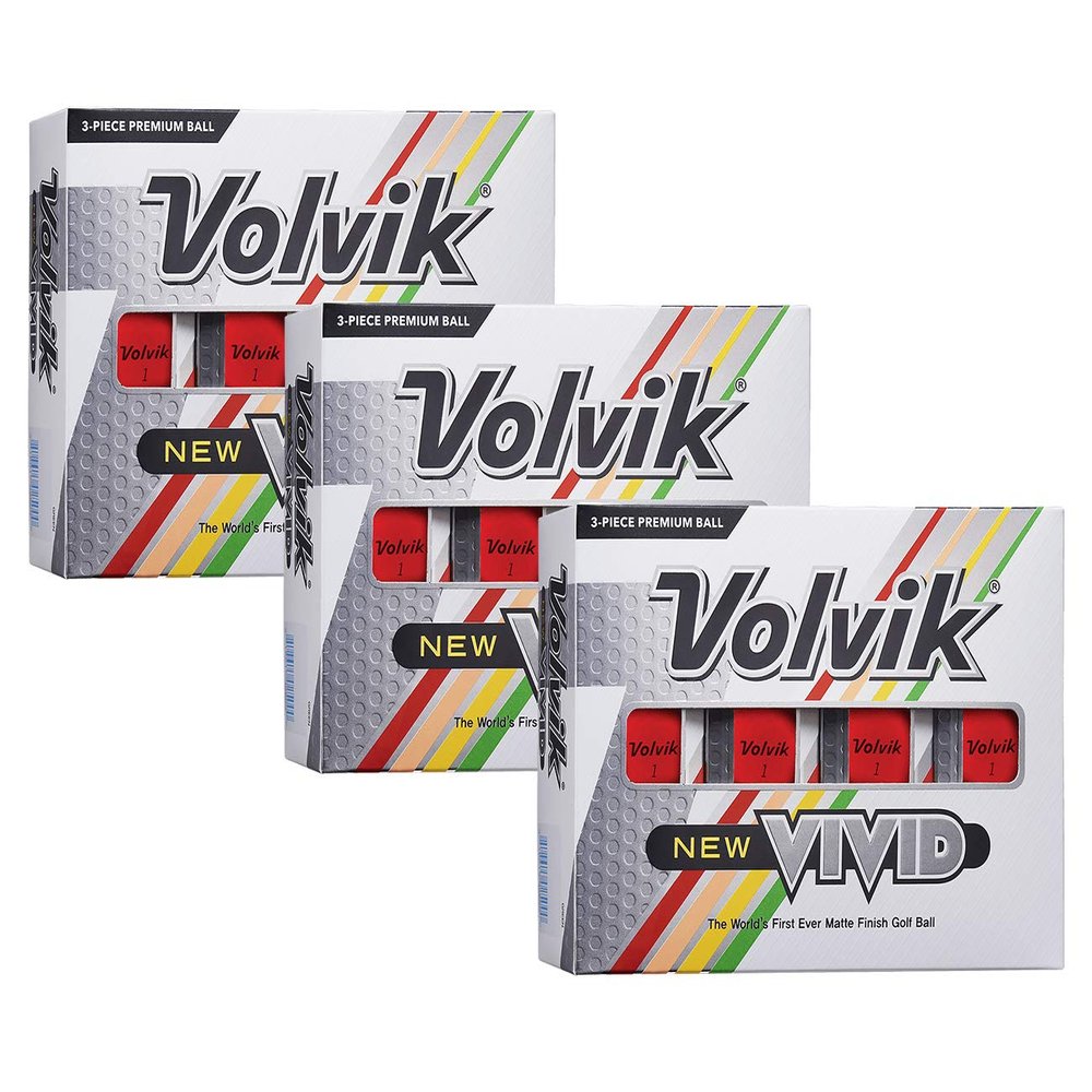 Volvik New Vivid 3-Piece High Visibility Premium Matte Finish Color Golf Balls 3 Dozen (36 Balls) - Red Color