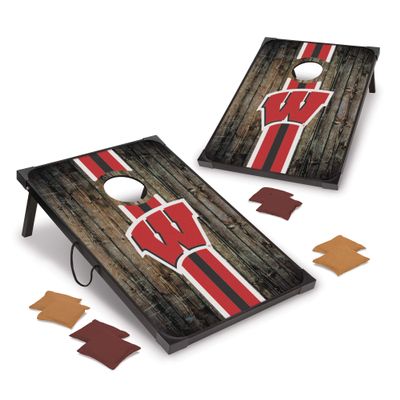 Wild Sports NCAA Wisconsin Badgers 2' x 3' MDF Deluxe Cornhole Set - with Corners and Aprons, Team Color