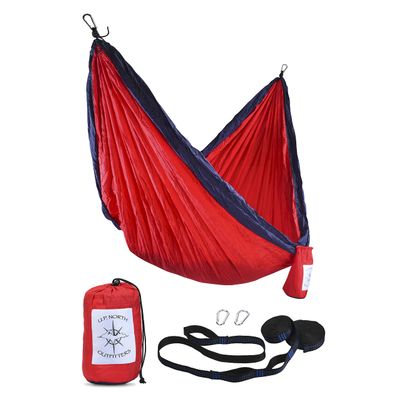 U.P. NORTH OUTFITTERS Camping Portable Double Hammock with 2 Tree raps, Lightweight Nylon Parachute for Backpacking, Travel, Beach, Backyard, Patio, Hiking (20 Year Warranty), Red & Dark Blue