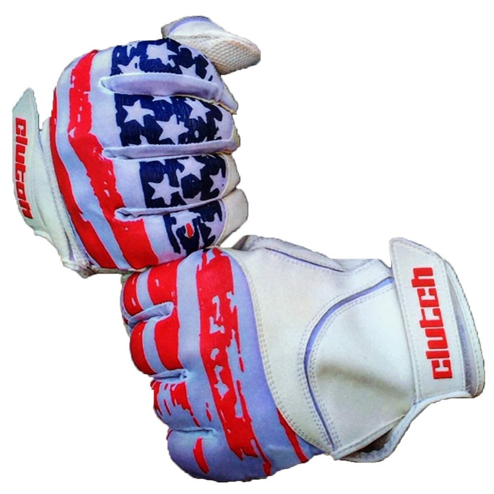 Clutch Sports Apparel American Flag Baseball & Softball Batting Gloves, Super Grip Finger Fit, Performance Mesh & Perforated Sheepskin Palm for Adults & Youth (White Leather, Large)