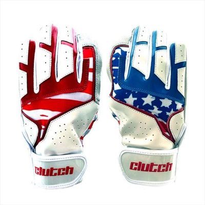 Clutch Sports Apparel Pro Series Cabretta Leather Batting Gloves, Padded & Stylish, Comfortable Grip & Finger Fit for Baseball & Softball Players, for Adults & Youth (American Flag, Small)
