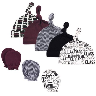 Hudson Baby Unisex Baby Cotton Cap and Scratch Mitten Set, Vintage Little Man, 0-6 Months