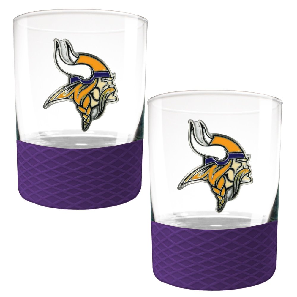Great American Products Minnesota Vikings 2-Pack 14oz. Rocks Glass Set with Silcone Grip