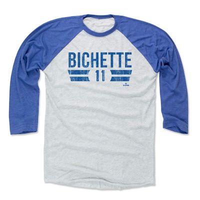 500 LEVEL Bo Bichette 3/4 Sleeve T-Shirt (Baseball Tee, XXX-Large, Royal/Ash) - Bo Bichette Toronto Font