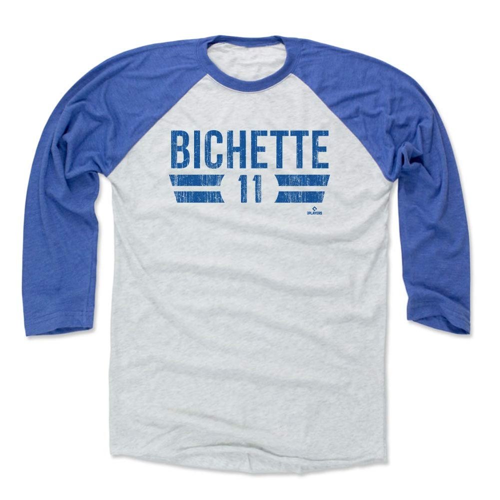 500 LEVEL Bo Bichette 3/4 Sleeve T-Shirt (Baseball Tee, XXX-Large, Royal/Ash) - Bo Bichette Toronto Font