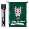 College Flags & Banners Co. Loyola Maryland Greyhounds Unleash The Hounds Garden Flag and Flag Stand Pole Holder Set view 1