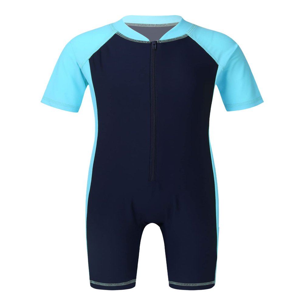 winying Kids Girls Boys One Piece Zip Rash Guard Sun Protection Swimsuit Swimwear UPF 50+ Wetsuit Navy Blue&Sky Blue 5-6