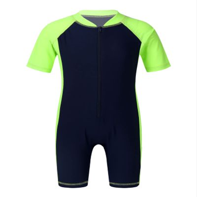 winying Kids Girls Boys One Piece Zip Rash Guard Sun Protection Swimsuit Swimwear UPF 50+ Wetsuit Navy Blue&Fluorescen 12-14