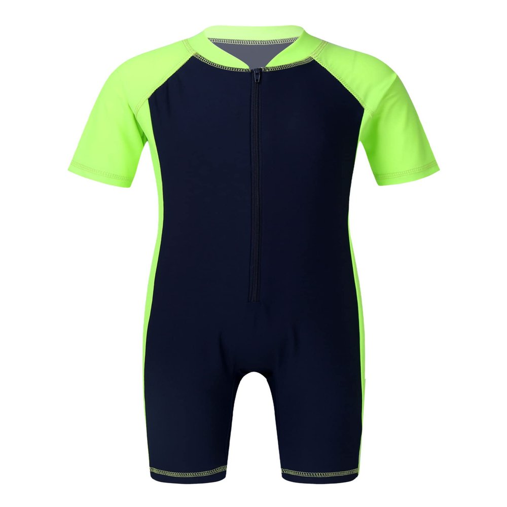 winying Kids Girls Boys One Piece Zip Rash Guard Sun Protection Swimsuit Swimwear UPF 50+ Wetsuit Navy Blue&Fluorescen 12-14