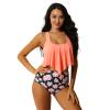 winying Women's Two Piece Swimsuits Flounce Bikini Tummy Control High Waisted Boyshorts Bathing Suit Black&Pink XL view 1