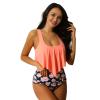 winying Women's Two Piece Swimsuits Flounce Bikini Tummy Control High Waisted Boyshorts Bathing Suit Black&Pink XL view 2