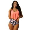 winying Women's Two Piece Swimsuits Flounce Bikini Tummy Control High Waisted Boyshorts Bathing Suit Black&Pink XL view 4