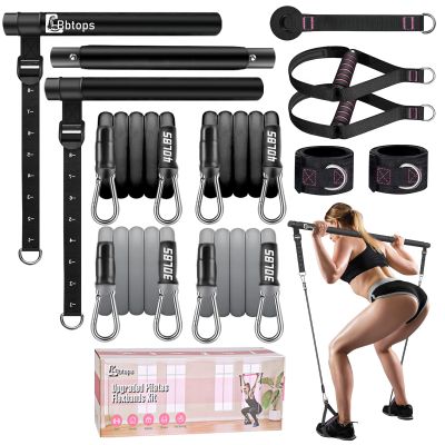 Pilates Bar Kit with Resistance Bands(4 x Bands),3-Section Pilates Flexbands Kit Workout Equipment for Legs,Hip,Waist and Arm,Fitness Equipment for Women & Men Home Gym Yoga Pilates Black
