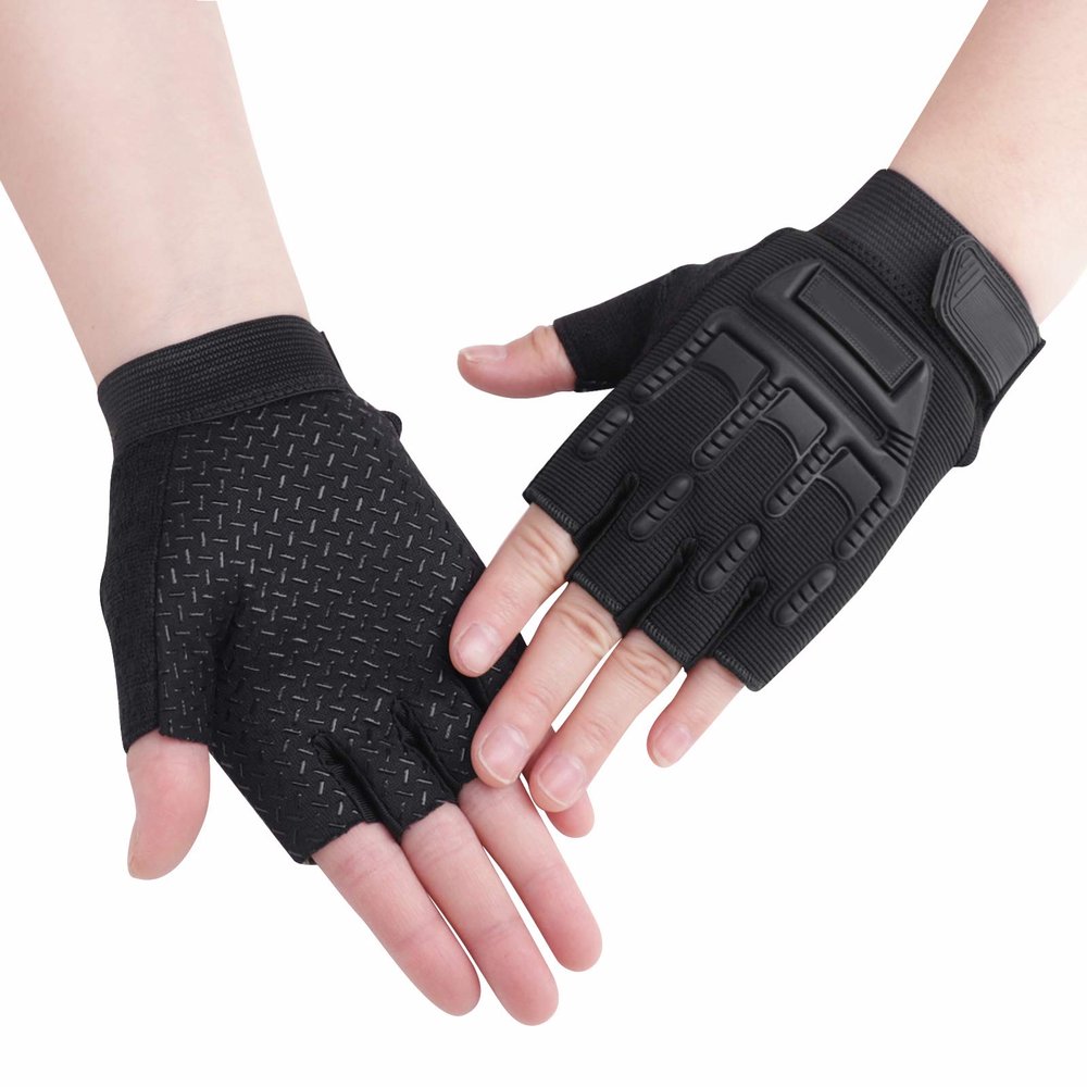 IPENNY Kids Cycling Gloves, Non-Slip, Gel, Breathable, Black, 7-12 Years, Unisex, Half Finger, Gym, Sports, Running, Cycling, Mountain Biking, Riding, Climbing, Volleyball, GYM Training