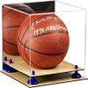 Better Display Cases Basketball Holder Clear Full Size Acrylic Display Case with Navy Blue Risers ,Wood Two Tiered Base ,Mirror back11 L x 11" W x 11" H (B01/A001) view 1