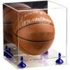 Better Display Cases Basketball Holder Clear Full Size Acrylic Display Case with Navy Blue Risers ,Clear Two Tiered Base ,Mirror back11 L x 11" W x 11" H (B01/A001) view 1