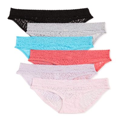 Assorted 6 Pair Lace Stretch Bikini Panties - X-Large
