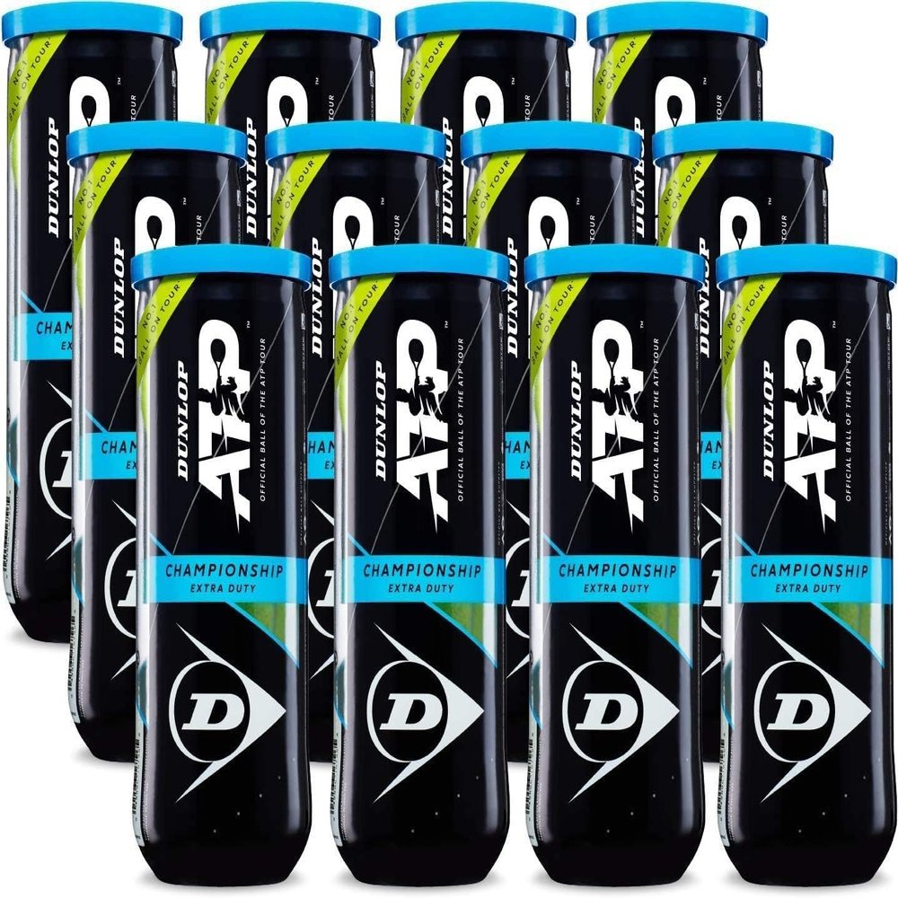 Dunlop Sports ATP Championship Extra Duty Tennis Balls, 12 x 3-Ball cans, Yellow