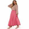 ASHER FASHION Women's Bohemian Style Elastic Waist Band Cotton Linen Long Maxi Skirt Dress (85CM,Light Red) view 4