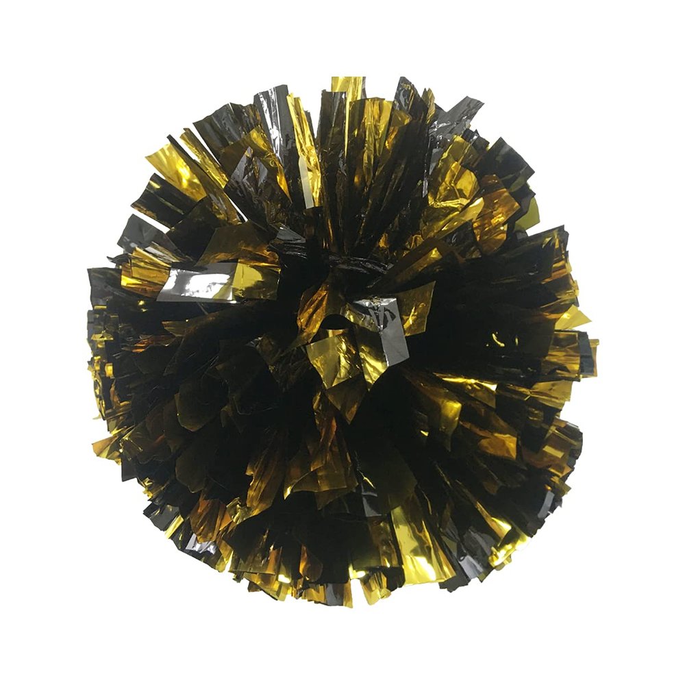 PUZINE 2pack 13" Cheerleading Pom Poms with New Handle for Team Spirit Sports Dance Cheering Kids Adults 100g (Black and Gold)