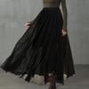 ASHER FASHION Women's Bohemian Style Elastic Waist Band Cotton Linen Long Maxi Skirt Dress (85CM, Black) view 3