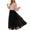 ASHER FASHION Women's Bohemian Style Elastic Waist Band Cotton Linen Long Maxi Skirt Dress (85CM, Black) view 4