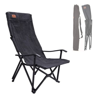 CAMPINGMOON Foldable Cotton Canvas Camping Chair Campfire High Back Low Style Relaxing Chair Black F-1002C-BK