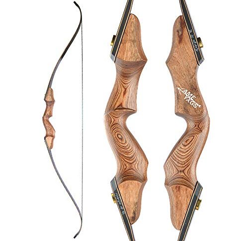 60" Takedown Recurve Bow Kit 20-60lbs Wooden Riser Bow Traditional Longbow with Carbon Arrows Archery Hunting (Bow, 50 Lbs)