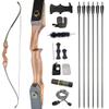 60" Takedown Recurve Bow Kit 20-60lbs Wooden Riser Bow Traditional Longbow with Carbon Arrows Archery Hunting (Bow Set, 40 Lbs) view 1