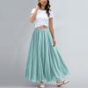 ASHER FASHION Women's Bohemian Style Elastic Waist Band Cotton Linen Long Maxi Skirt Dress (85CM, Water Blue) view 4