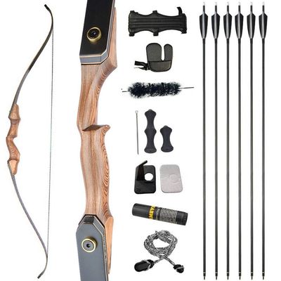 60" Takedown Recurve Bow Kit 20-60lbs Wooden Riser Bow Traditional Longbow with Carbon Arrows Archery Hunting (Bow Set, 45 Lbs)