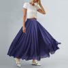 ASHER FASHION Women's Bohemian Style Elastic Waist Band Cotton Linen Long Maxi Skirt Dress 85CM, Navy Blue view 4