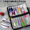 VANDBAO Camping Utensils Set, Portable Travel Utensils with Case for Fixing Tableware, Reusable Stainless Steel Stable Cutlery Set, Lunch Picnic Flatware Silverware (Rainbow Set) view 2