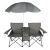 DOALBUN Double Folding Camping Chair W/Umbrella Fold Up Table Beverage Holder Carrying Bag Cooler for Patio Pool Park Outdoor Beach, Picnic, Portable (Grey) view 1