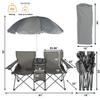 DOALBUN Double Folding Camping Chair W/Umbrella Fold Up Table Beverage Holder Carrying Bag Cooler for Patio Pool Park Outdoor Beach, Picnic, Portable (Grey) view 2