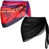 Ekouaer 2 Pieces Women Beach Sarongs Sheer Cover Ups Chiffon Bikini Wrap Skirt for Swimwear,Black/Red Background Black Coconut Tree,Small view 1