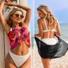 Ekouaer 2 Pieces Women Beach Sarongs Sheer Cover Ups Chiffon Bikini Wrap Skirt for Swimwear,Black/Red Background Black Coconut Tree,Small view 4
