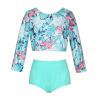 Kaerm Kids Girls Floral Printed Two Piece Tankini Set Rash Guard Crop Top Bottom Sporty Swimwear Swimsuit Green Palm Leaf 4 view 1