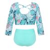 Kaerm Kids Girls Floral Printed Two Piece Tankini Set Rash Guard Crop Top Bottom Sporty Swimwear Swimsuit Green Palm Leaf 4 view 2