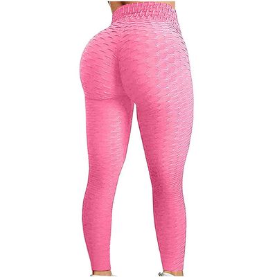 CHSSIH High Waist Butt Lifting Anti Cellulite Workout Leggings for Women Yoga Pants Tummy Control Leggings Tight,Pink-L