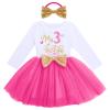 Baby Girl Flower Dress Infant Wedding Bridesmaid Birthday Party Pageant Tutu Tulle Communion Princess Formal Prom Cotton Dresses Swing Flowy Tutu Ball Gown for 6-24M Hot Pink-My 3rd Birthday 3T view 1