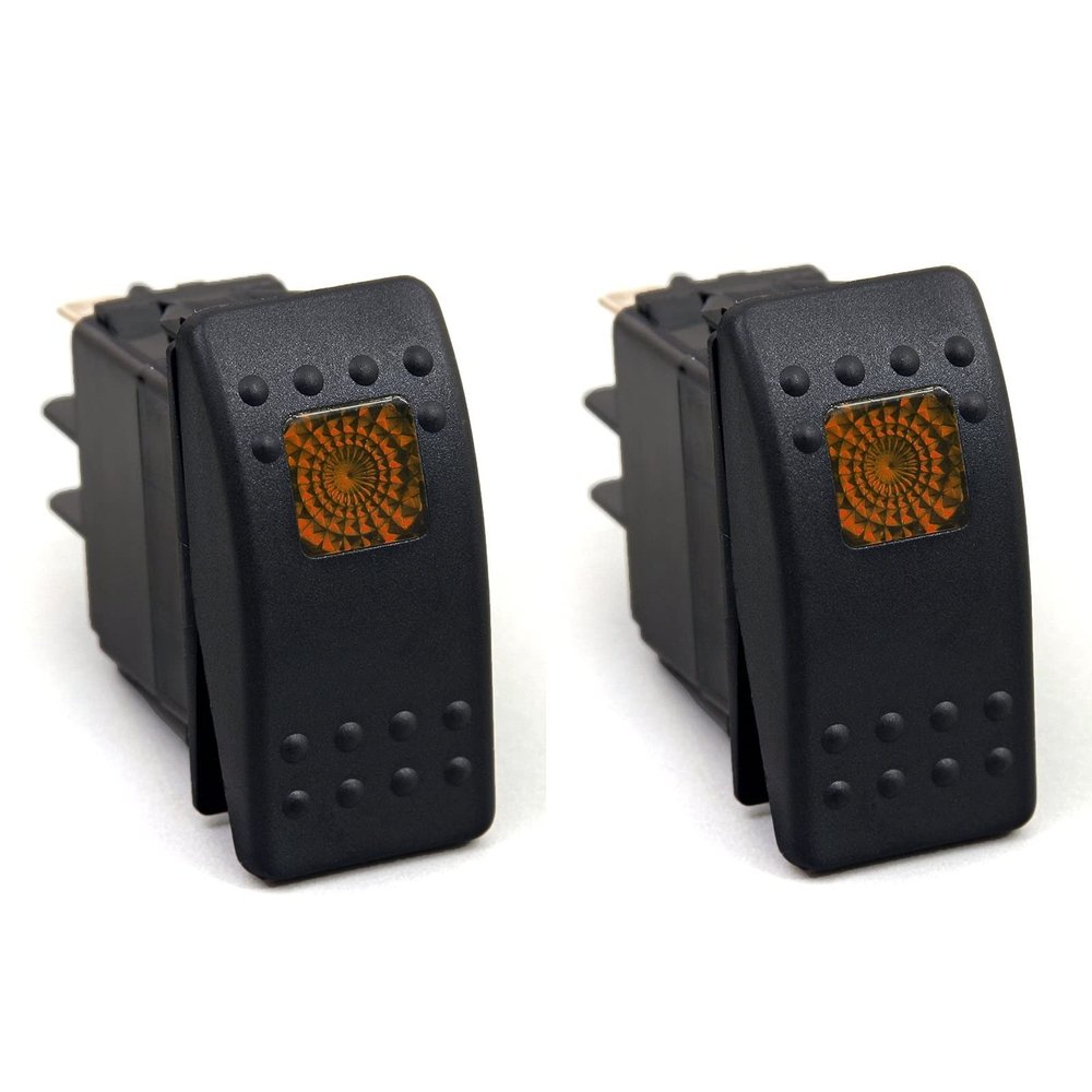 Amarine Made 2-Pack of 12v 20 Amp Waterproof LED On/Off Boat Marine SPST 3P Rocker Switch with Light (Orange)