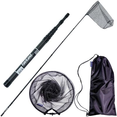 Maykay Carbon Telescopic Fishing Net with Long Handle up-to14ft  Lightweight Rubber Landing Net for High Docks, Piers, Boats, Coastal & Jetty, Collapsible with Carrying Bag (3.45M/11FT)