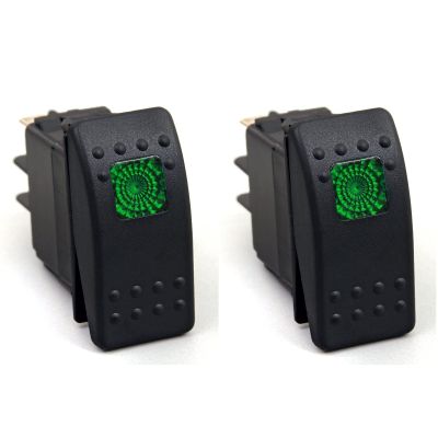 Amarine Made 2-Pack of 12v 20 Amp Waterproof LED On/Off Boat Marine SPST 3P Rocker Switch with Light (Green)