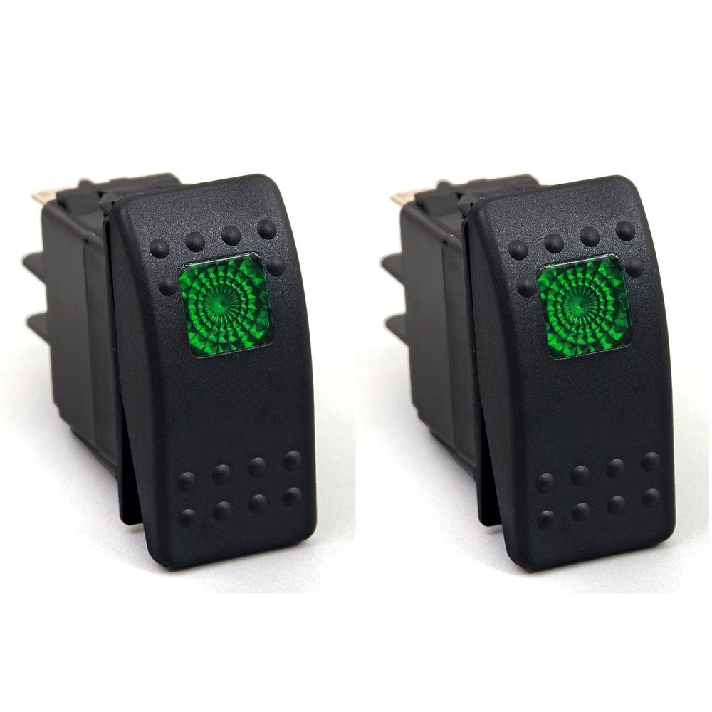 Amarine Made 2-Pack of 12v 20 Amp Waterproof LED On/Off Boat Marine SPST 3P Rocker Switch with Light (Green)