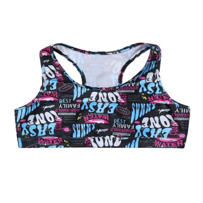 Moily Little Big Girls Digital Printed Racer Cutout Back Crop Top Gymnastics Dance Workout Sports Bra Black 6