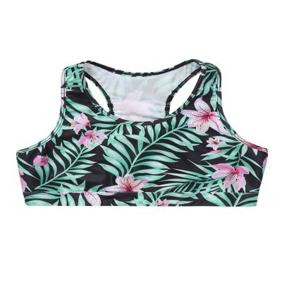 Moily Little Big Girls Digital Printed Racer Cutout Back Crop Top Gymnastics Dance Workout Sports Bra Pink 14