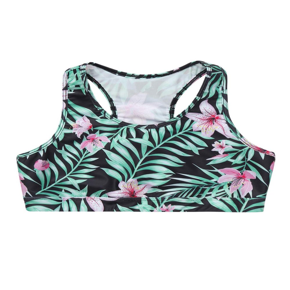 Moily Little Big Girls Digital Printed Racer Cutout Back Crop Top Gymnastics Dance Workout Sports Bra Pink 14